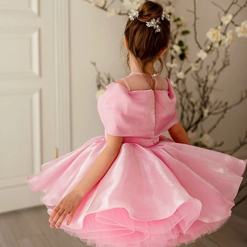 M088 pink bow girls birthday dress