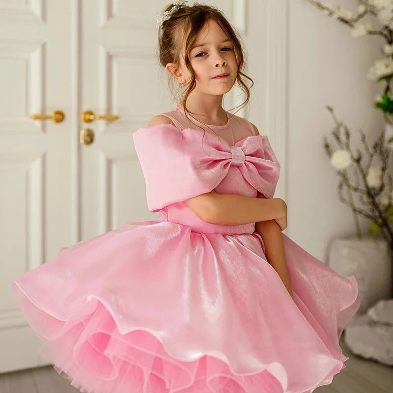 M088 pink bow girls birthday dress