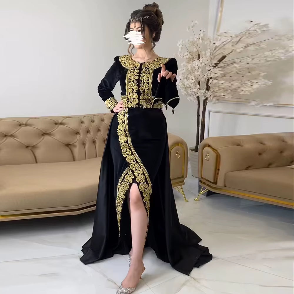 Luxury Black Crystal Two-Piece Evening Dress with High Slit SS458