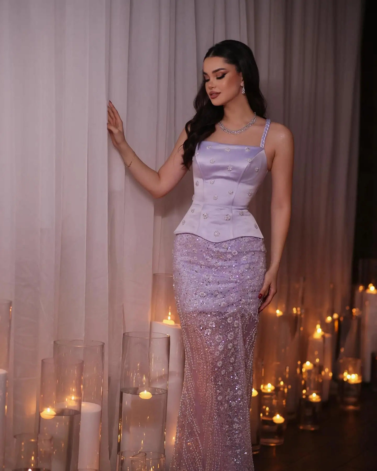 Lilac Two Piece Sage Green Dubai Wedding Gown SS130
