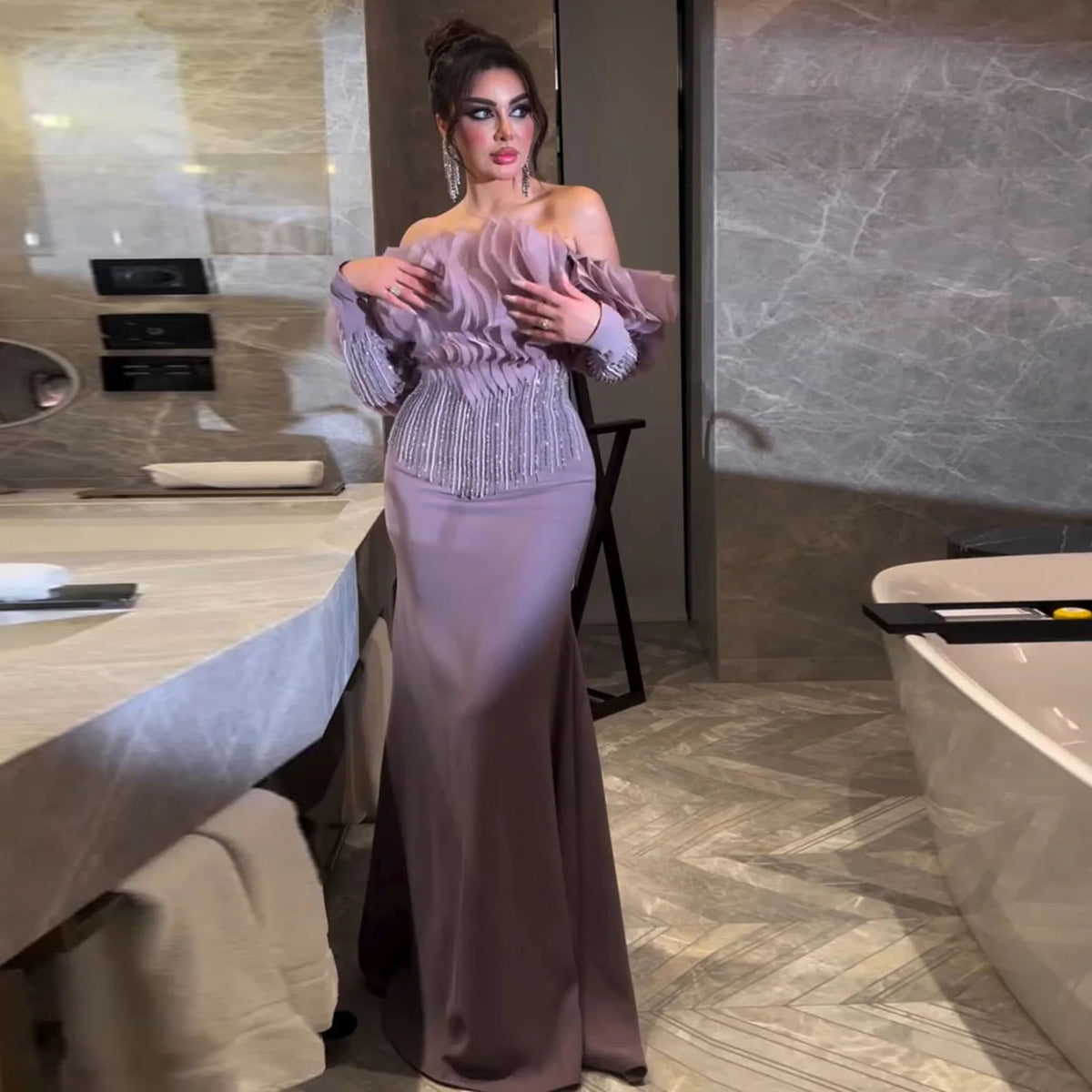 Lilac Off Shoulder Mermaid Evening Dress XD-006