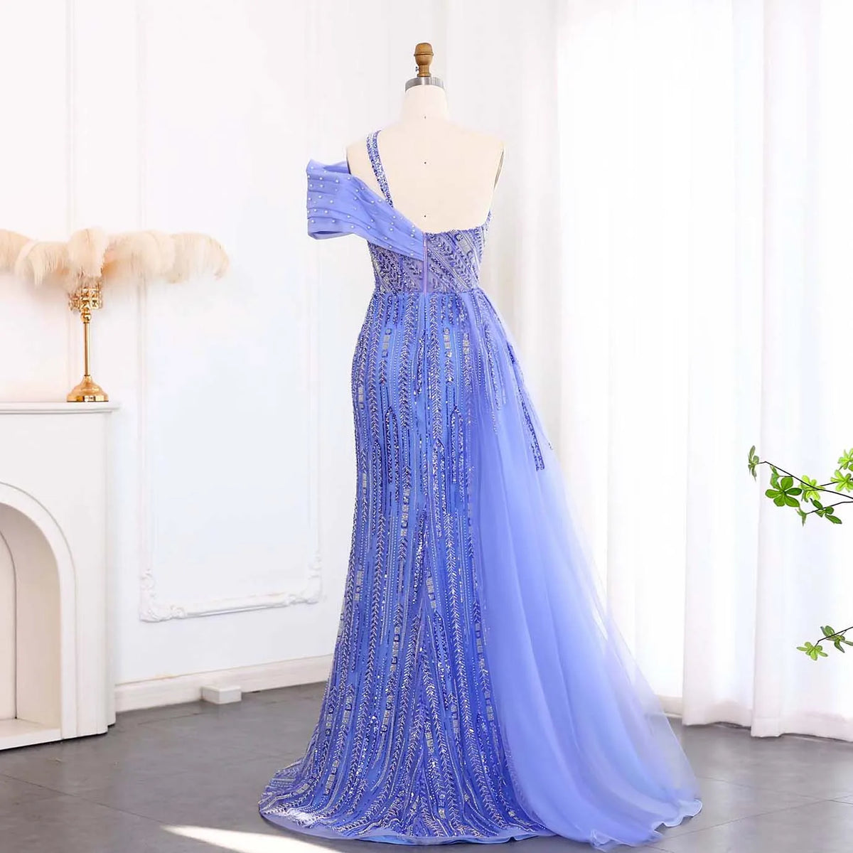 One Shoulder Blue Luxury Dubai Evening Dress SS023
