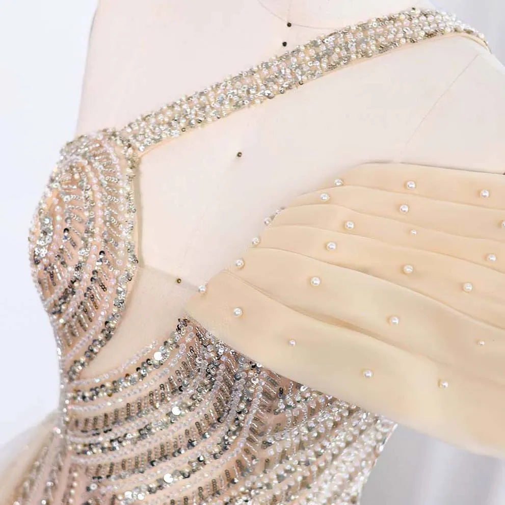 One Shoulder Blue Luxury Dubai Evening Dress SS023