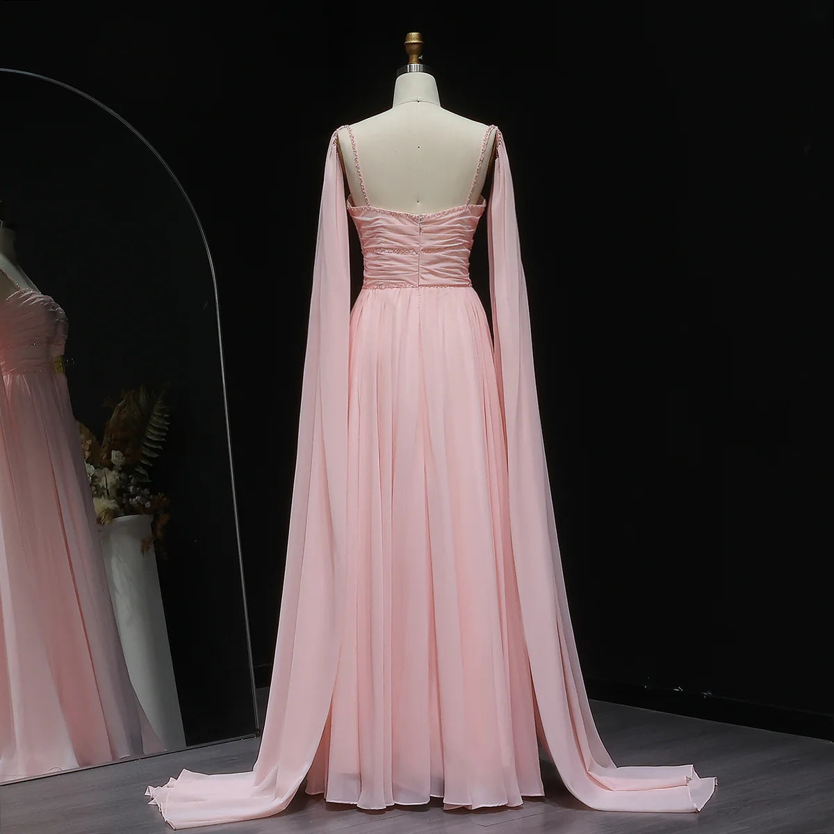 Jill Wish Pink Chiffon Evening Dress with Cape Sleeves SF188