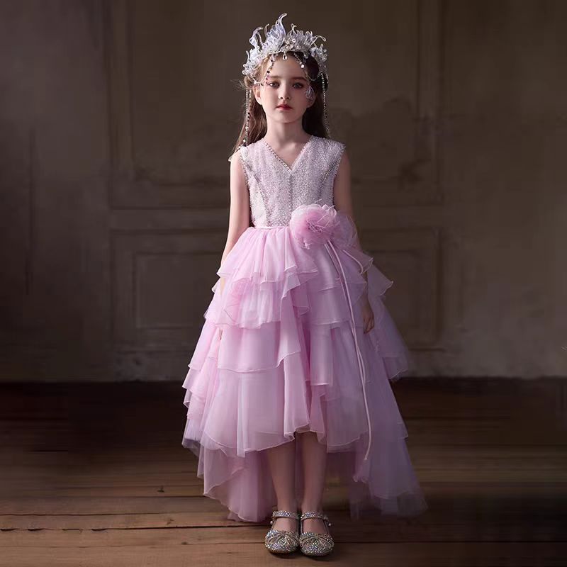 Jill V-Neck Sleeveless Beaded Multi-Layered Flower Girl Dress J232