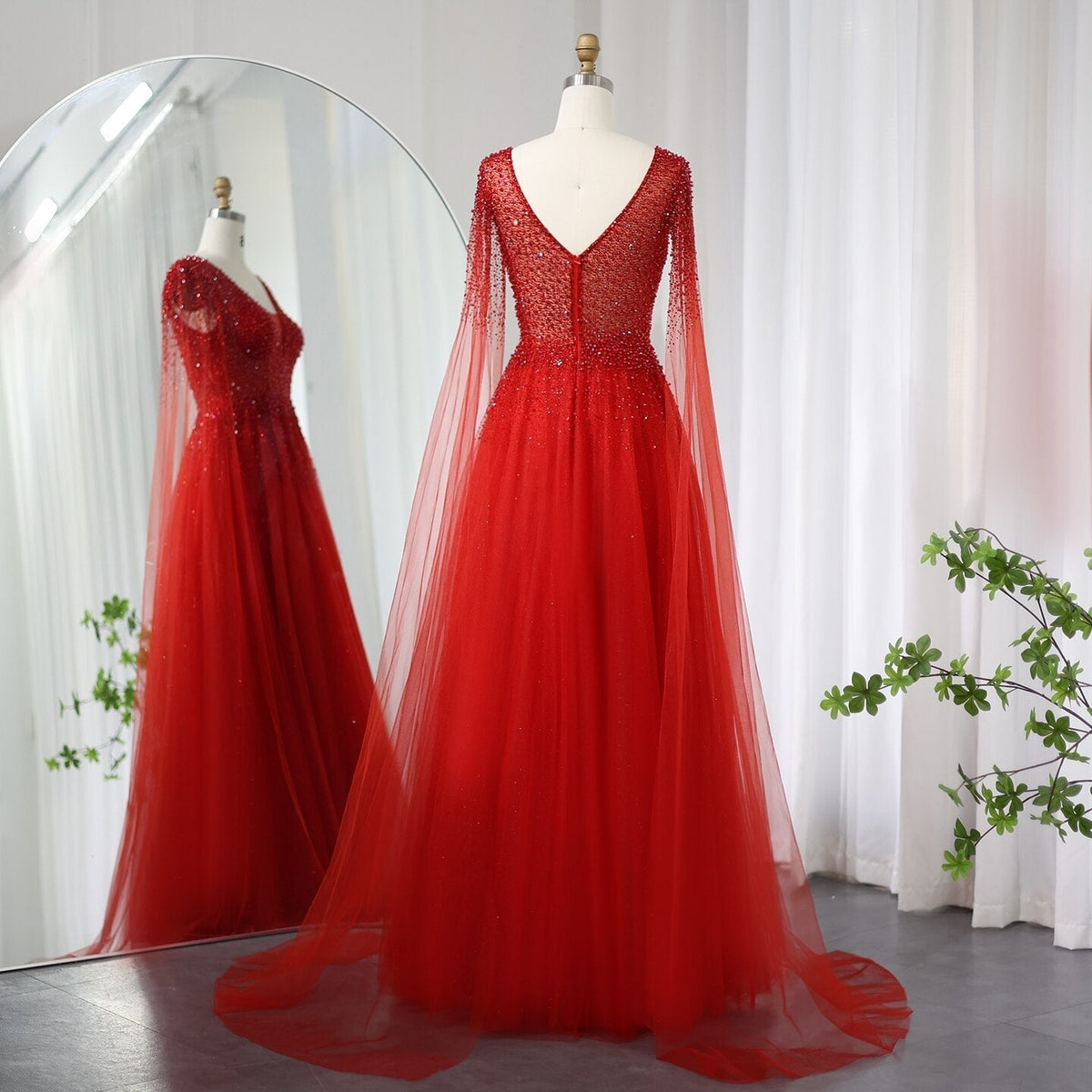 Royal Blue Luxury Dubai Evening Dress with Cape Sleeves Elegant Pink V-Neck Purple Women Wedding Party Gowns SS012