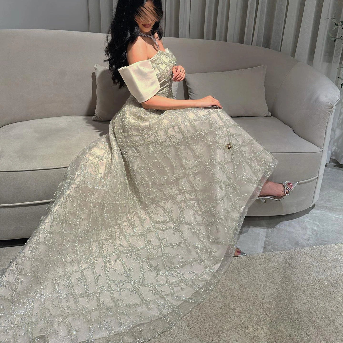 Saudi Arabia A-line Sage Green Evening Dresses for Women Wedding Elegant Dubai Beaded Midi Formal Party Gownns SS427