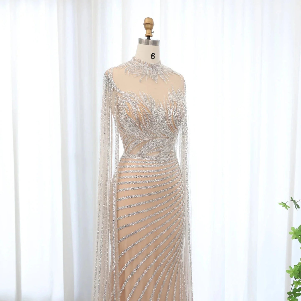 Saudi Arabia Caramel Mermaid Evening Dress with Cape Sleeves Luxury Dubai Women Wedding Guest Party Gowns SS412