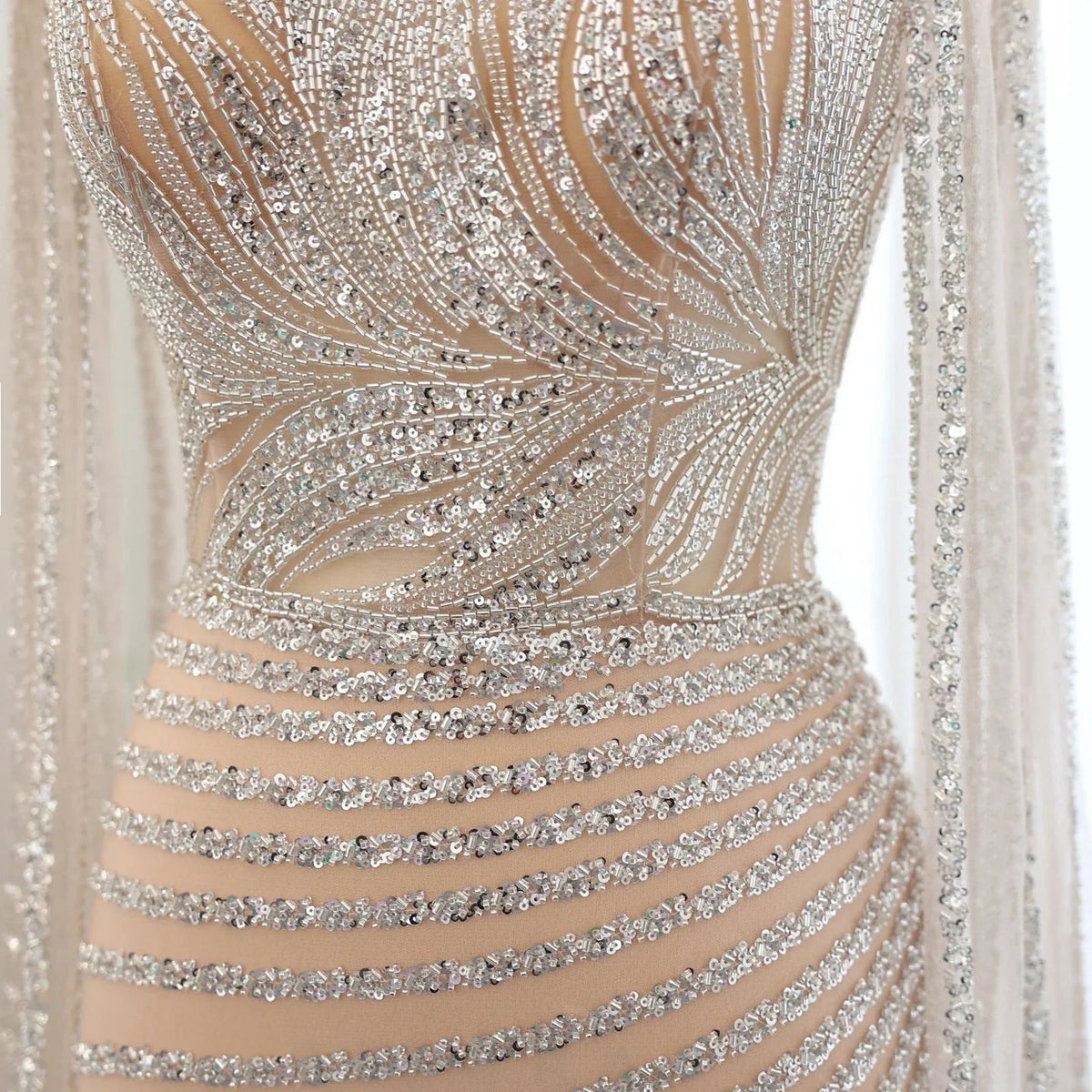Saudi Arabia Caramel Mermaid Evening Dress with Cape Sleeves Luxury Dubai Women Wedding Guest Party Gowns SS412