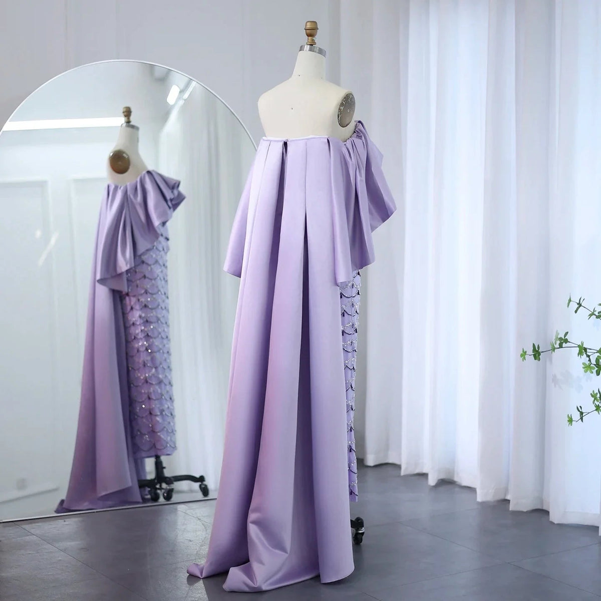 Saudi Arabia Sage Green Luxury Dubai Evening Dresses with Cape Lilac Beaded Women Wedding Party Dress SS383