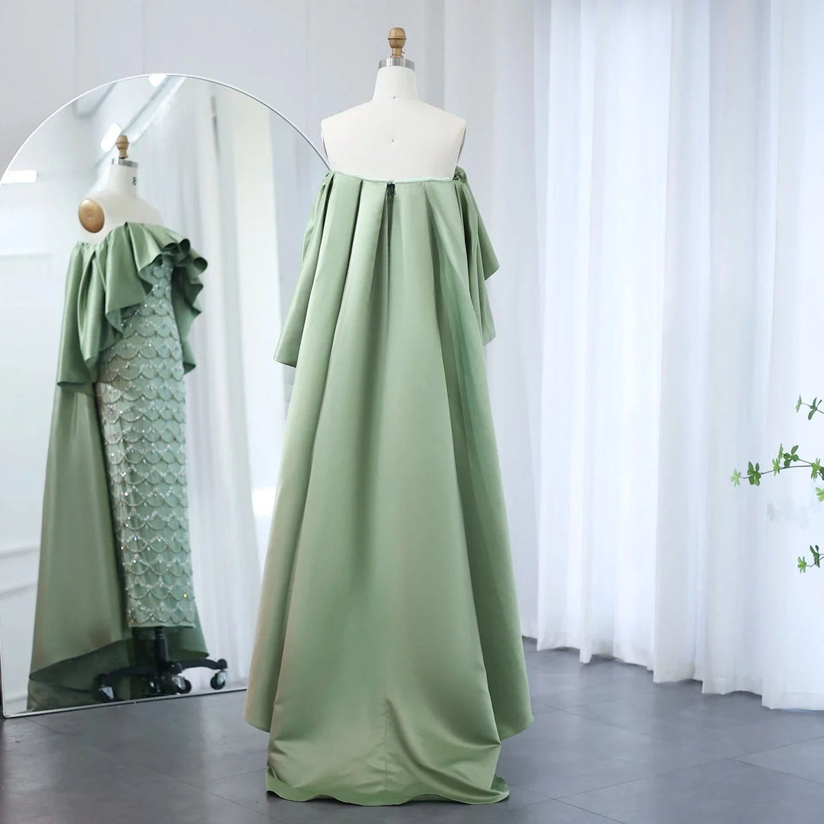 Saudi Arabia Sage Green Luxury Dubai Evening Dresses with Cape Lilac Beaded Women Wedding Party Dress SS383