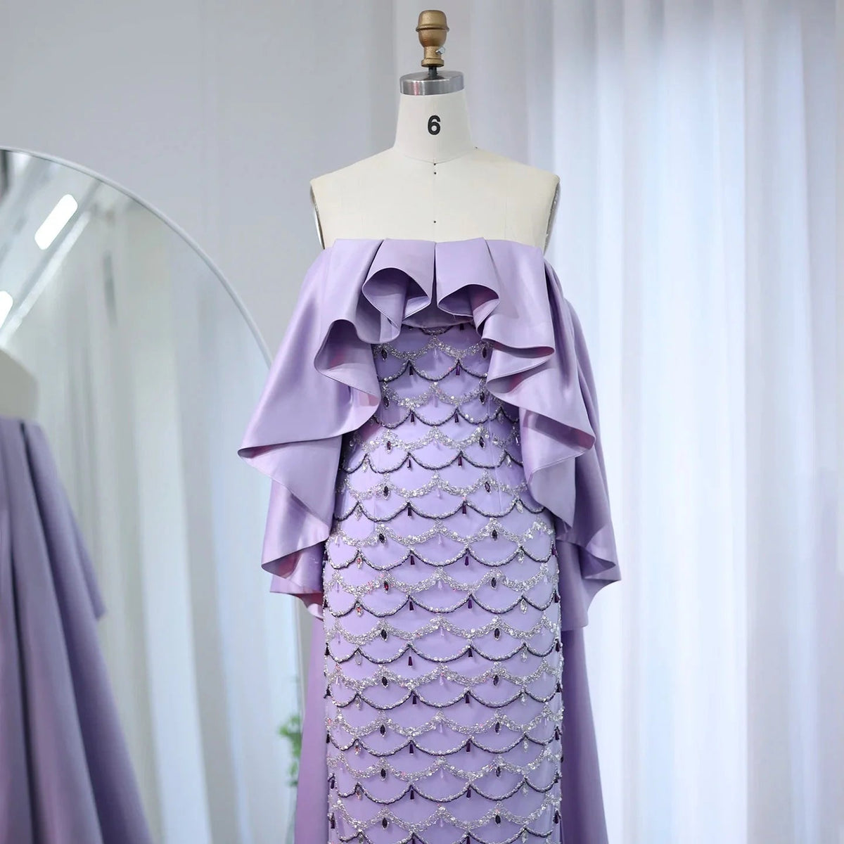 Saudi Arabia Sage Green Luxury Dubai Evening Dresses with Cape Lilac Beaded Women Wedding Party Dress SS383