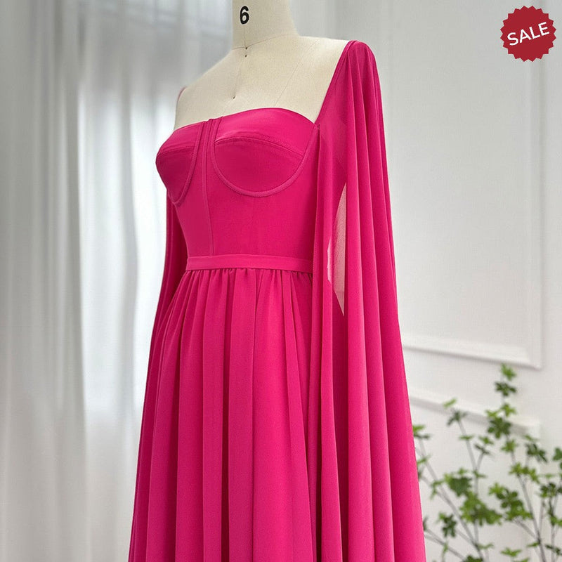 Saudi Arabic Lemon Yellow Dubai Evening Dresses with Cape Sleeves Elegant Women Wedding Party Formal Gowns SF076