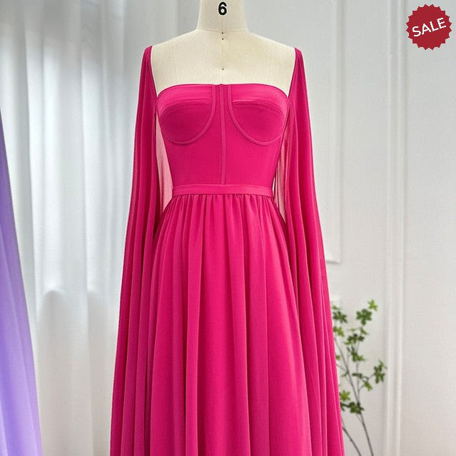 Saudi Arabic Lemon Yellow Dubai Evening Dresses with Cape Sleeves Elegant Women Wedding Party Formal Gowns SF076