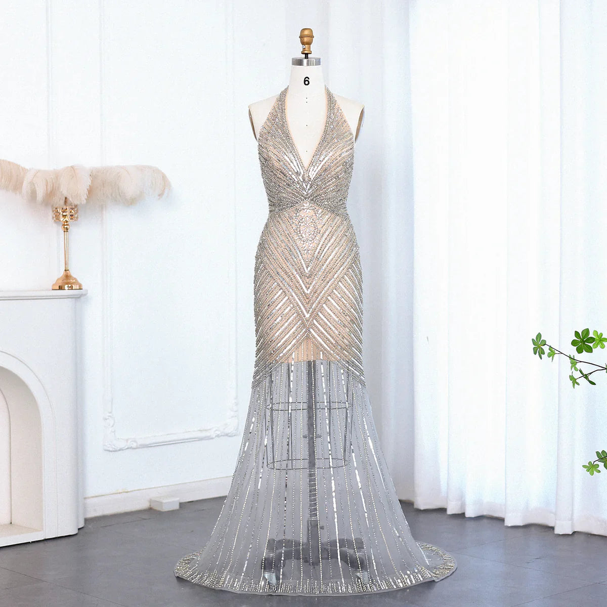 Sexy Halter Black Beaded Evening Prom Dress SS013