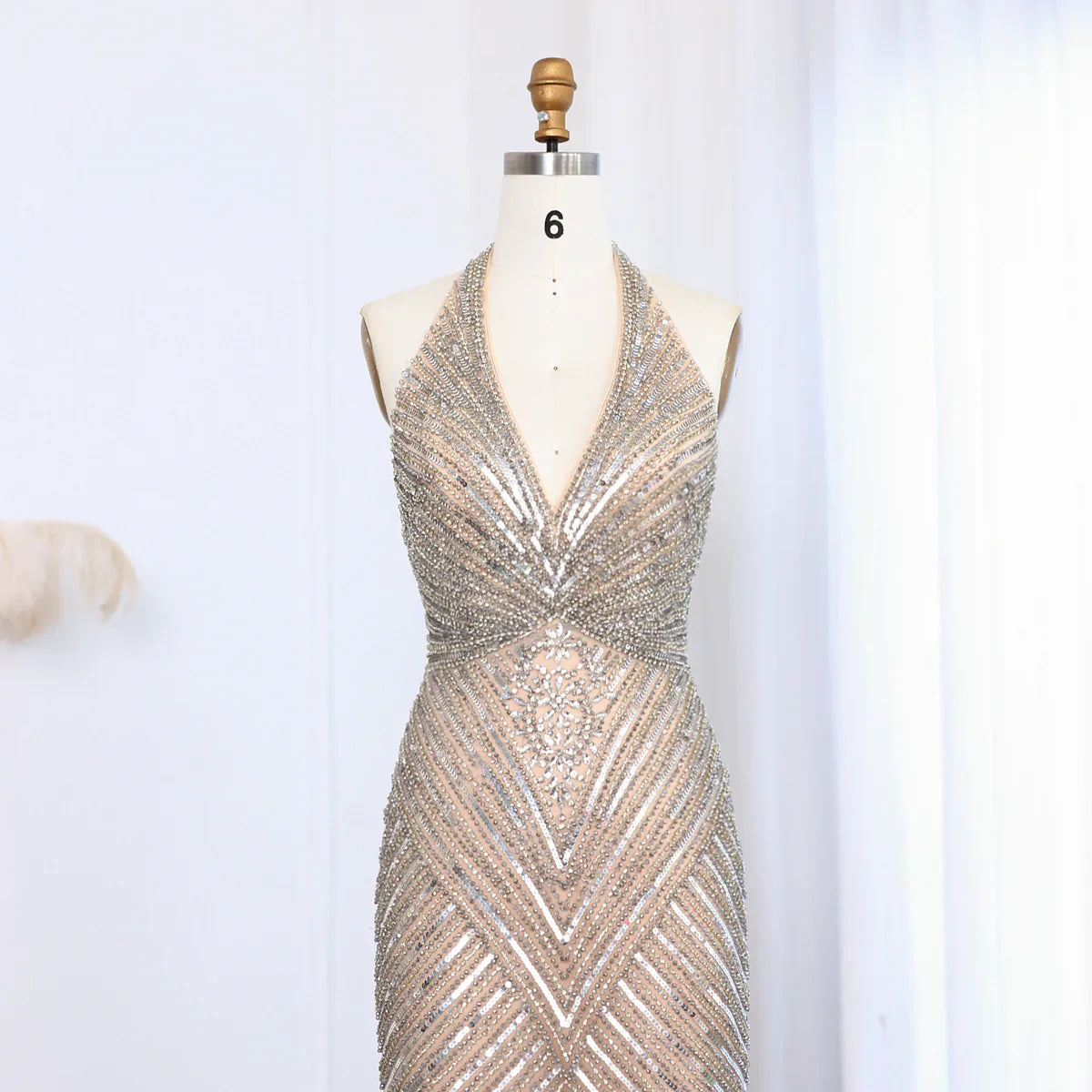 Sexy Halter Black Beaded Evening Prom Dress SS013