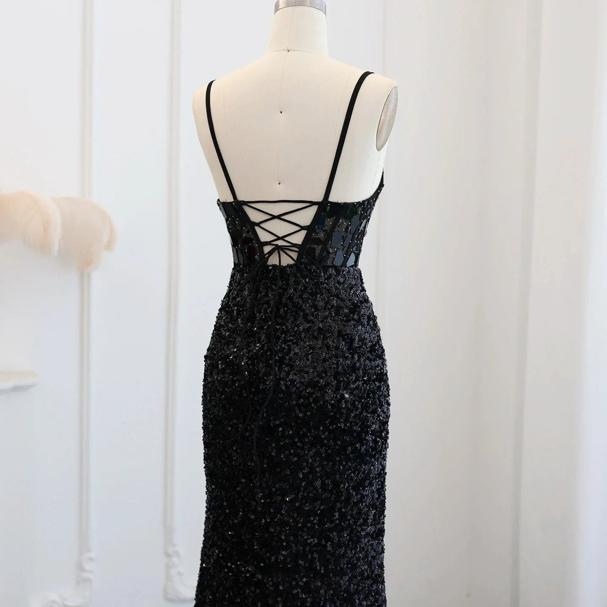 Sexy Spaghetti Straps Wine Red Sequin Mermaid Prom Evening Dresses Elegant Black Silver Long Party Gowns SS166