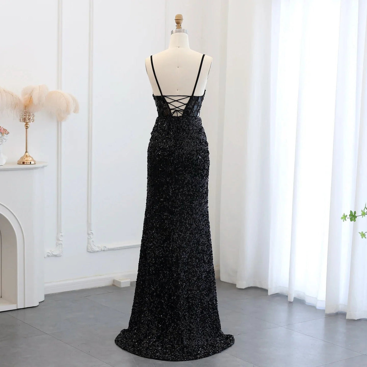 Sexy Spaghetti Straps Wine Red Sequin Mermaid Prom Evening Dresses Elegant Black Silver Long Party Gowns SS166