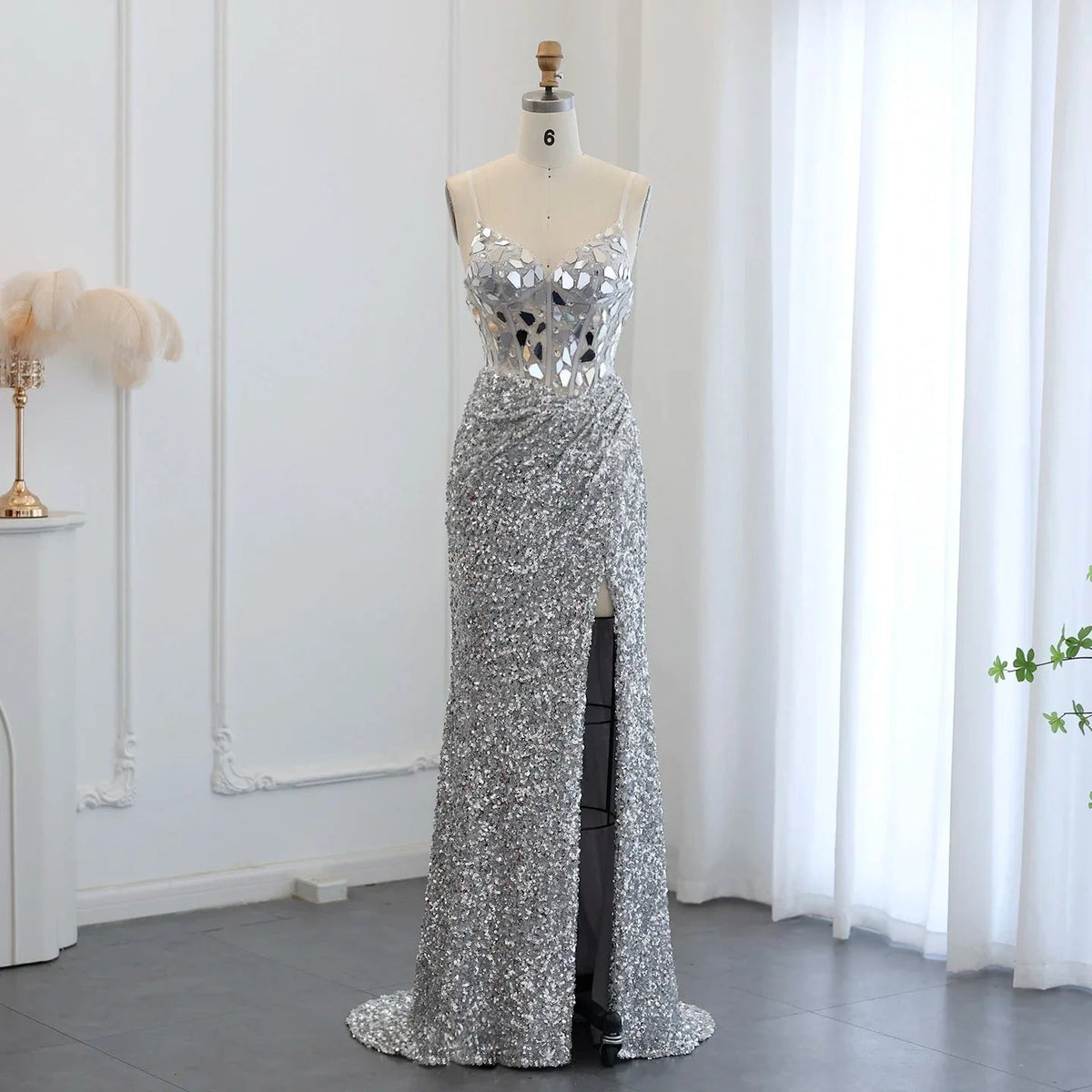 Sexy Spaghetti Straps Wine Red Sequin Mermaid Prom Evening Dresses Elegant Black Silver Long Party Gowns SS166