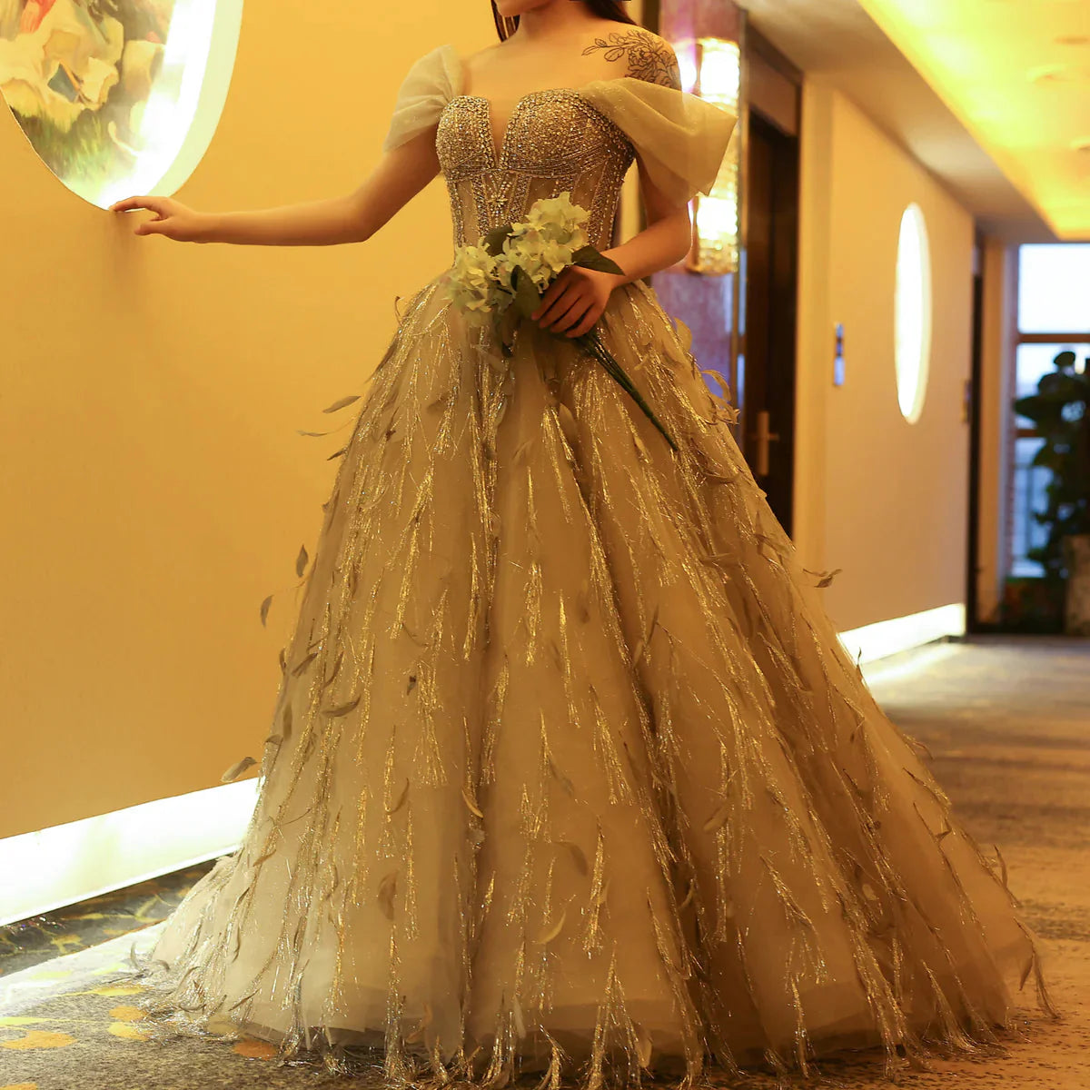Sparkling Silver Tassel Ball Gown Luxury Dubai Princess Evening Dresses for Women Engagement Wedding Party Gowns SS534