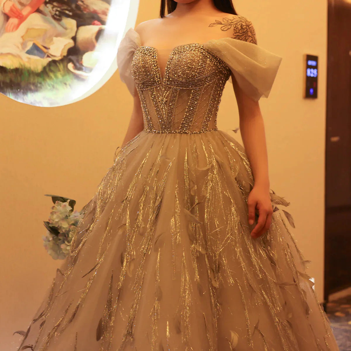 Sparkling Silver Tassel Ball Gown Luxury Dubai Princess Evening Dresses for Women Engagement Wedding Party Gowns SS534