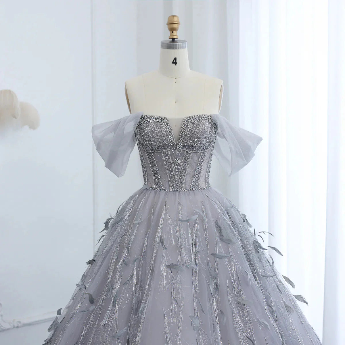 Sparkling Silver Tassel Ball Gown Luxury Dubai Princess Evening Dresses for Women Engagement Wedding Party Gowns SS534