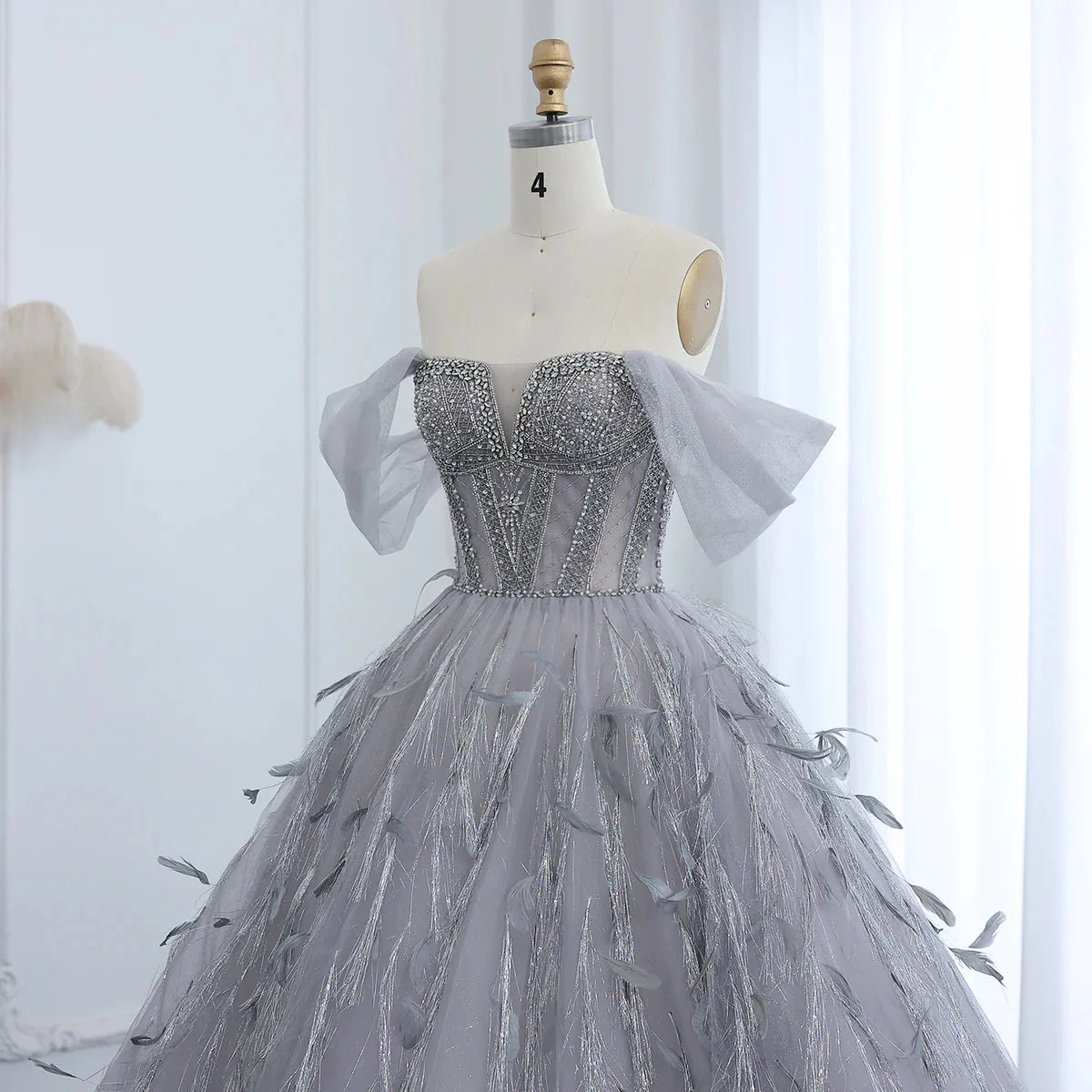 Sparkling Silver Tassel Ball Gown Luxury Dubai Princess Evening Dresses for Women Engagement Wedding Party Gowns SS534