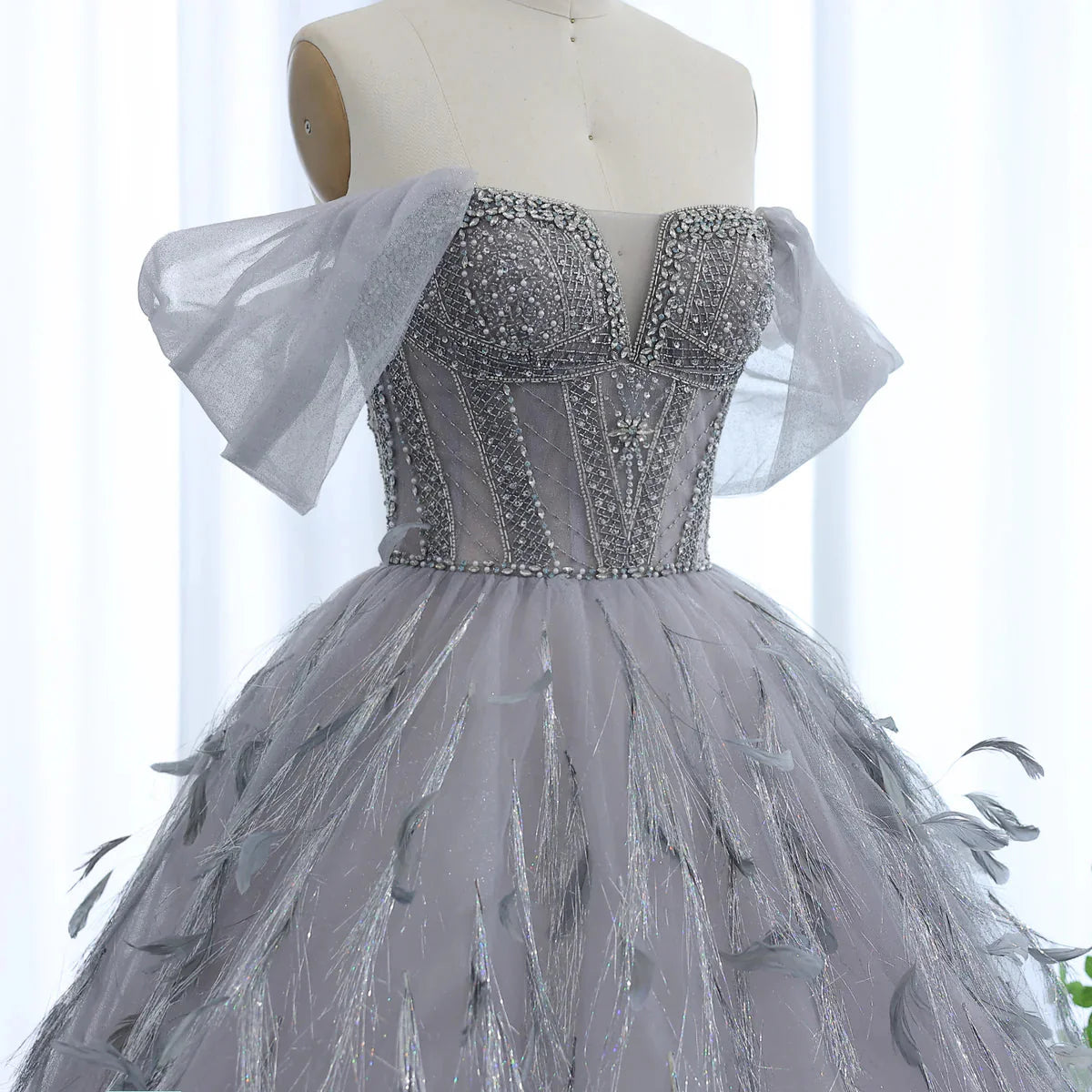 Sparkling Silver Tassel Ball Gown Luxury Dubai Princess Evening Dresses for Women Engagement Wedding Party Gowns SS534