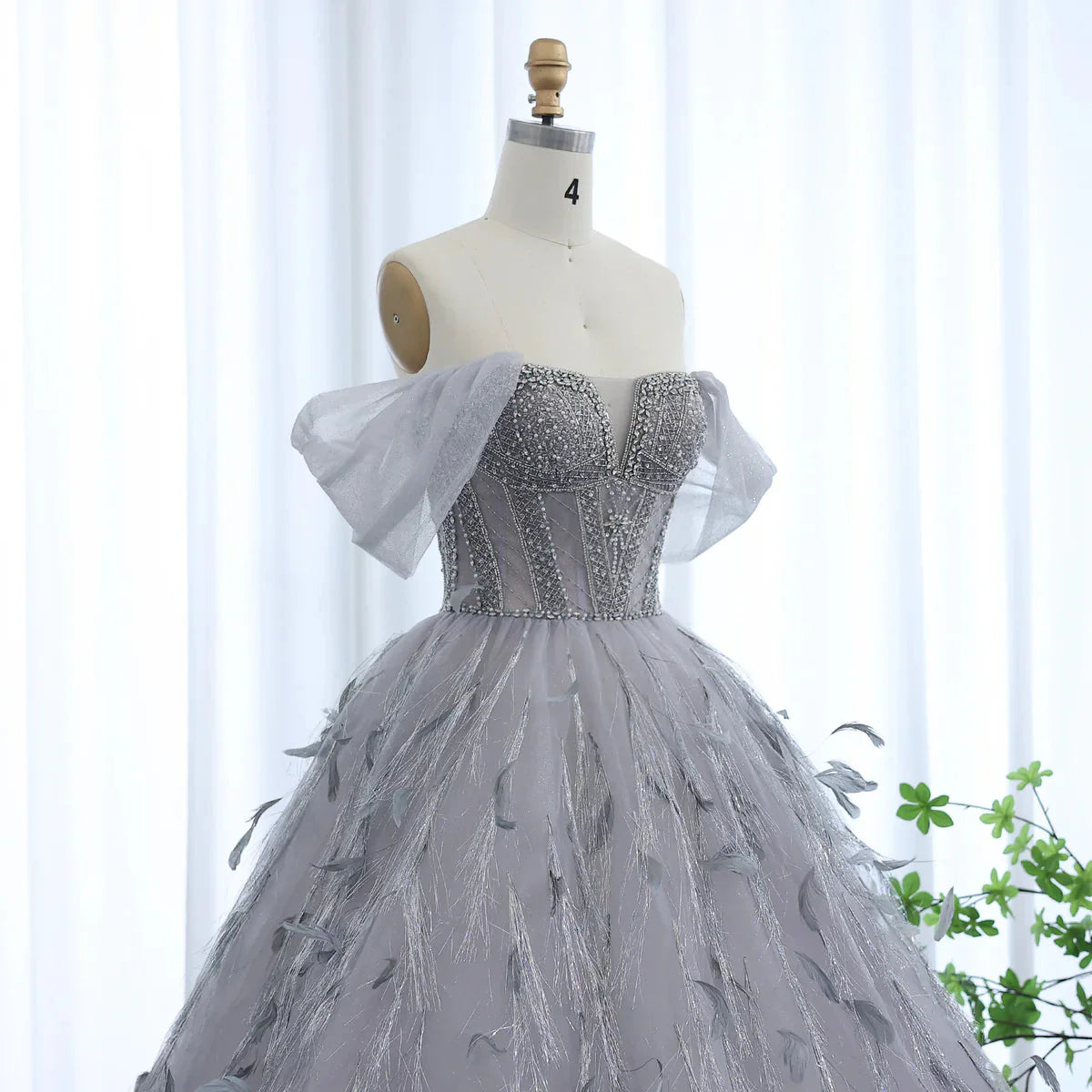 Sparkling Silver Tassel Ball Gown Luxury Dubai Princess Evening Dresses for Women Engagement Wedding Party Gowns SS534