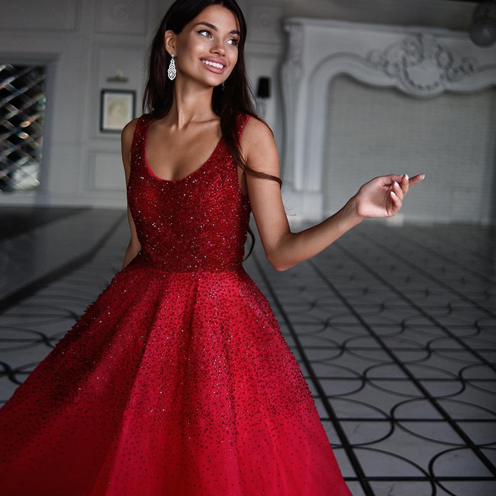 Sparkly Crystal Burgundy Ball Gown Evening Dresses Luxury Dubai Gold Formal Party Dress for Women Wedding Prom SS208