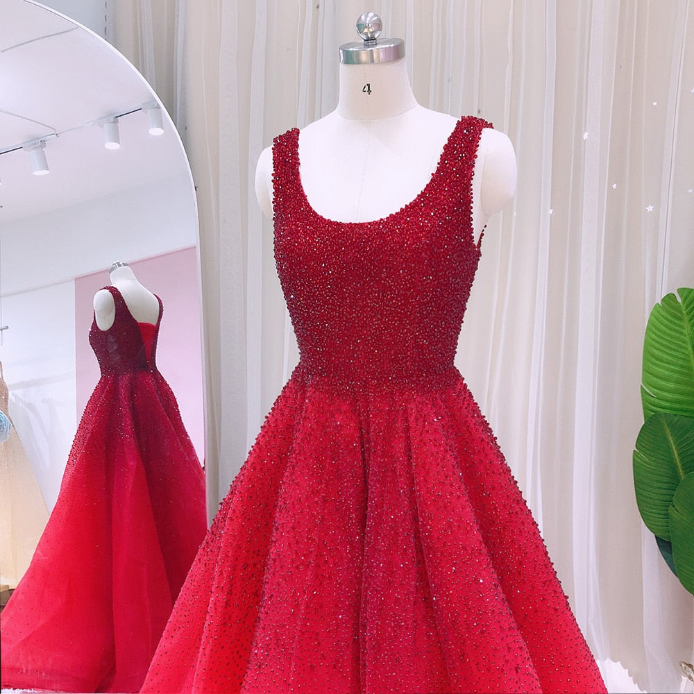 Sparkly Crystal Burgundy Ball Gown Evening Dresses Luxury Dubai Gold Formal Party Dress for Women Wedding Prom SS208