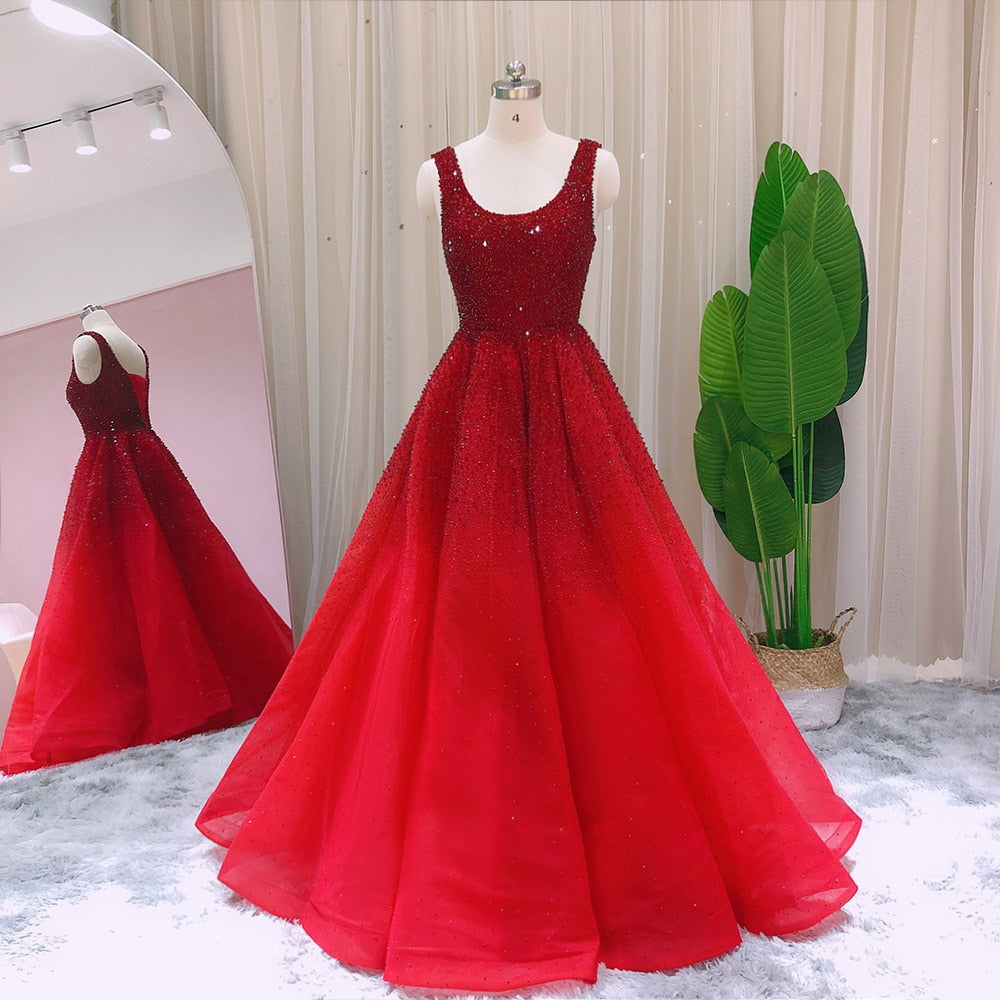 Sparkly Crystal Burgundy Ball Gown Evening Dresses Luxury Dubai Gold Formal Party Dress for Women Wedding Prom SS208