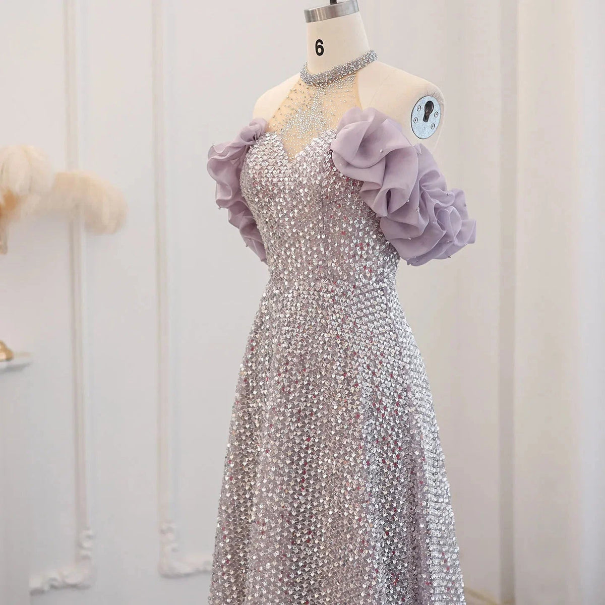 Sparkly Sequin Off Shoulder Purple Evening Dresses 2024 Elegant Crystal Formal Dress for Women Wedding Party SS507