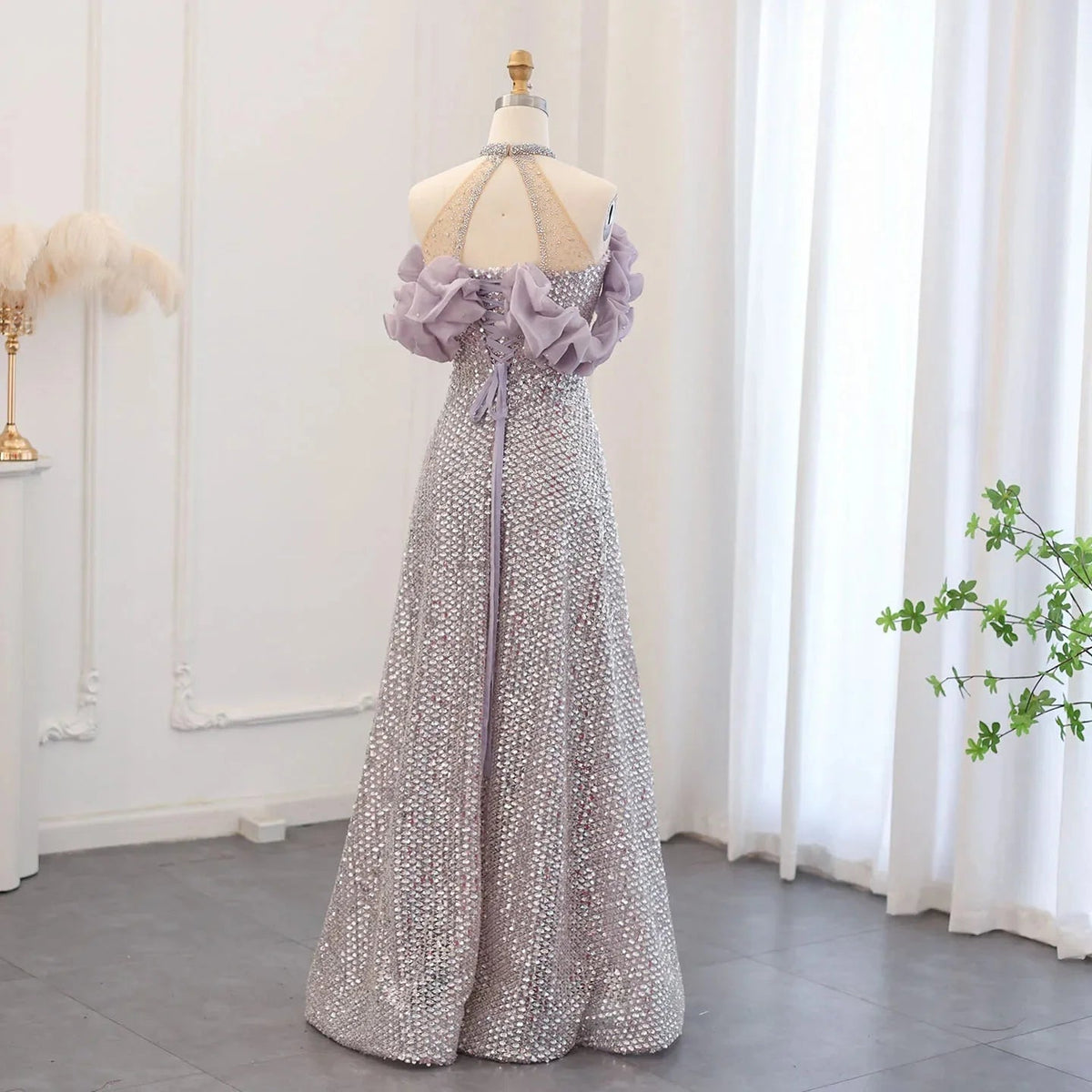 Sparkly Sequin Off Shoulder Purple Evening Dresses 2024 Elegant Crystal Formal Dress for Women Wedding Party SS507