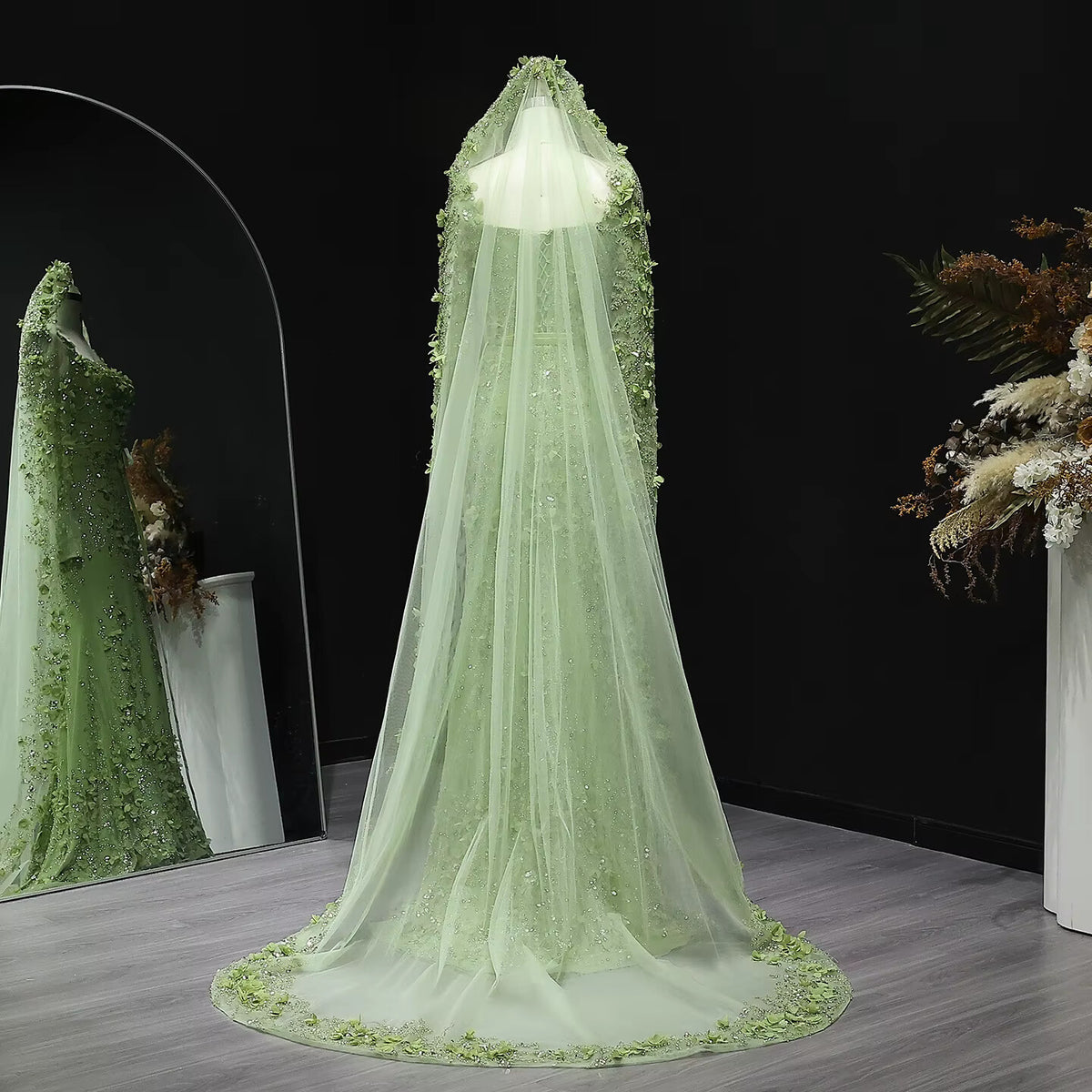 Stunning Lime Green 3D Floral Mermaid Evening Dress SS355