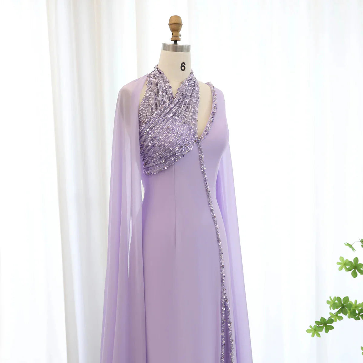 Turquoise Green Chiffon Dubai Evening Dress with Cape Sleeves Luxury Beaded Arabic Women Wedding Party Gowns SS474