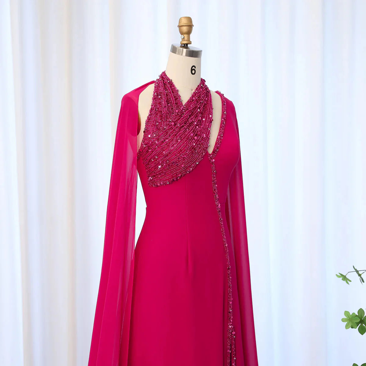 Turquoise Green Chiffon Dubai Evening Dress with Cape Sleeves Luxury Beaded Arabic Women Wedding Party Gowns SS474