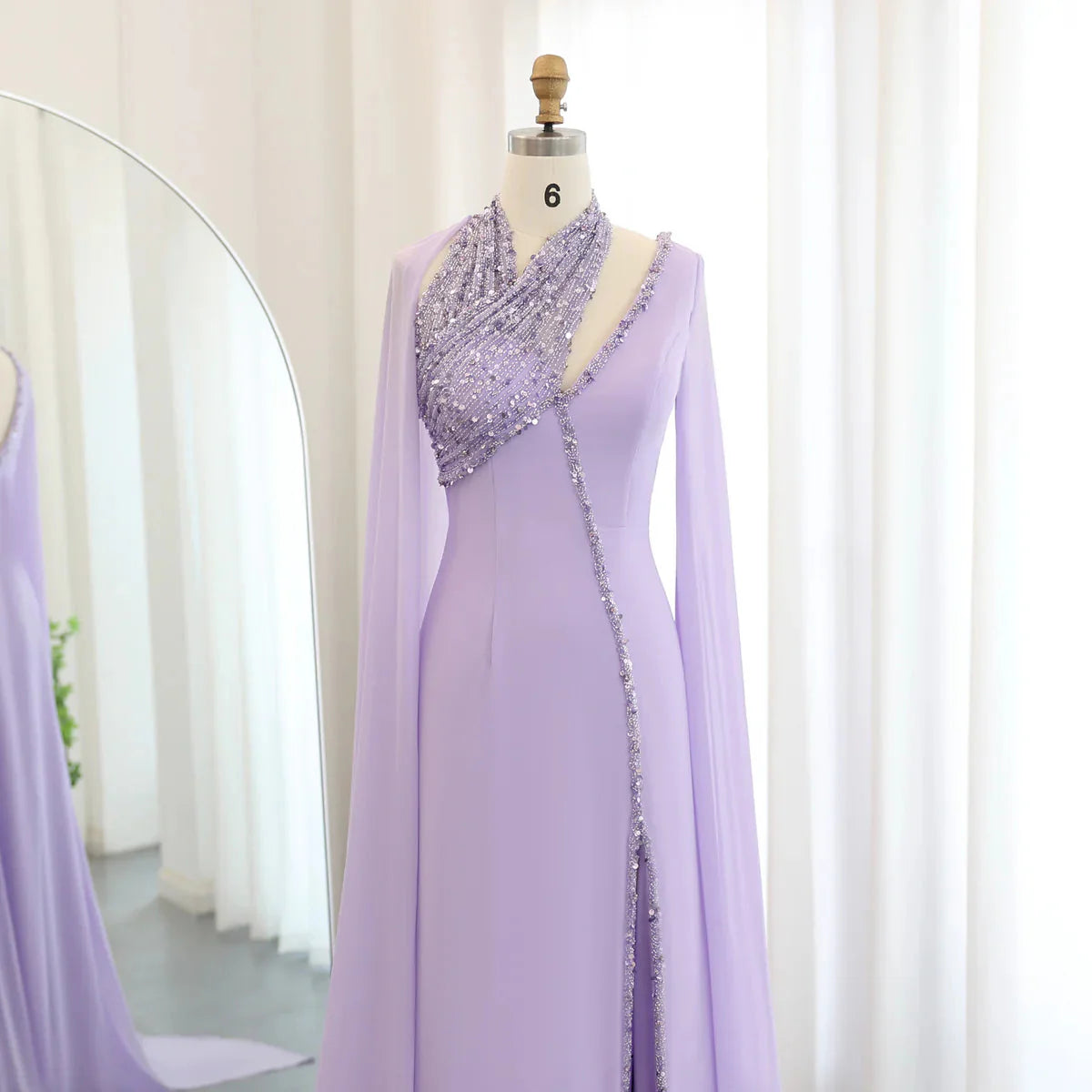Turquoise Green Chiffon Dubai Evening Dress with Cape Sleeves Luxury Beaded Arabic Women Wedding Party Gowns SS474