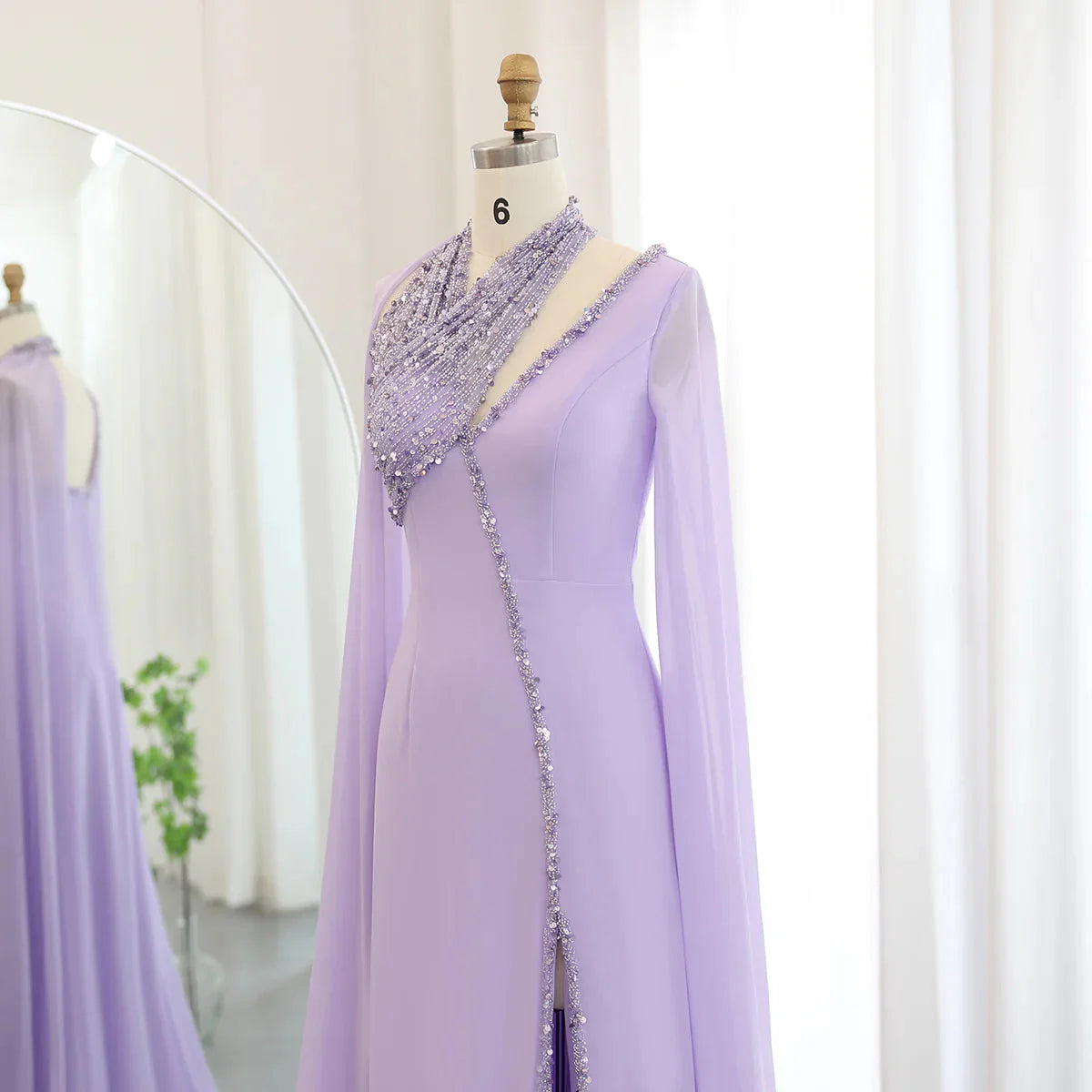 Turquoise Green Chiffon Dubai Evening Dress with Cape Sleeves Luxury Beaded Arabic Women Wedding Party Gowns SS474