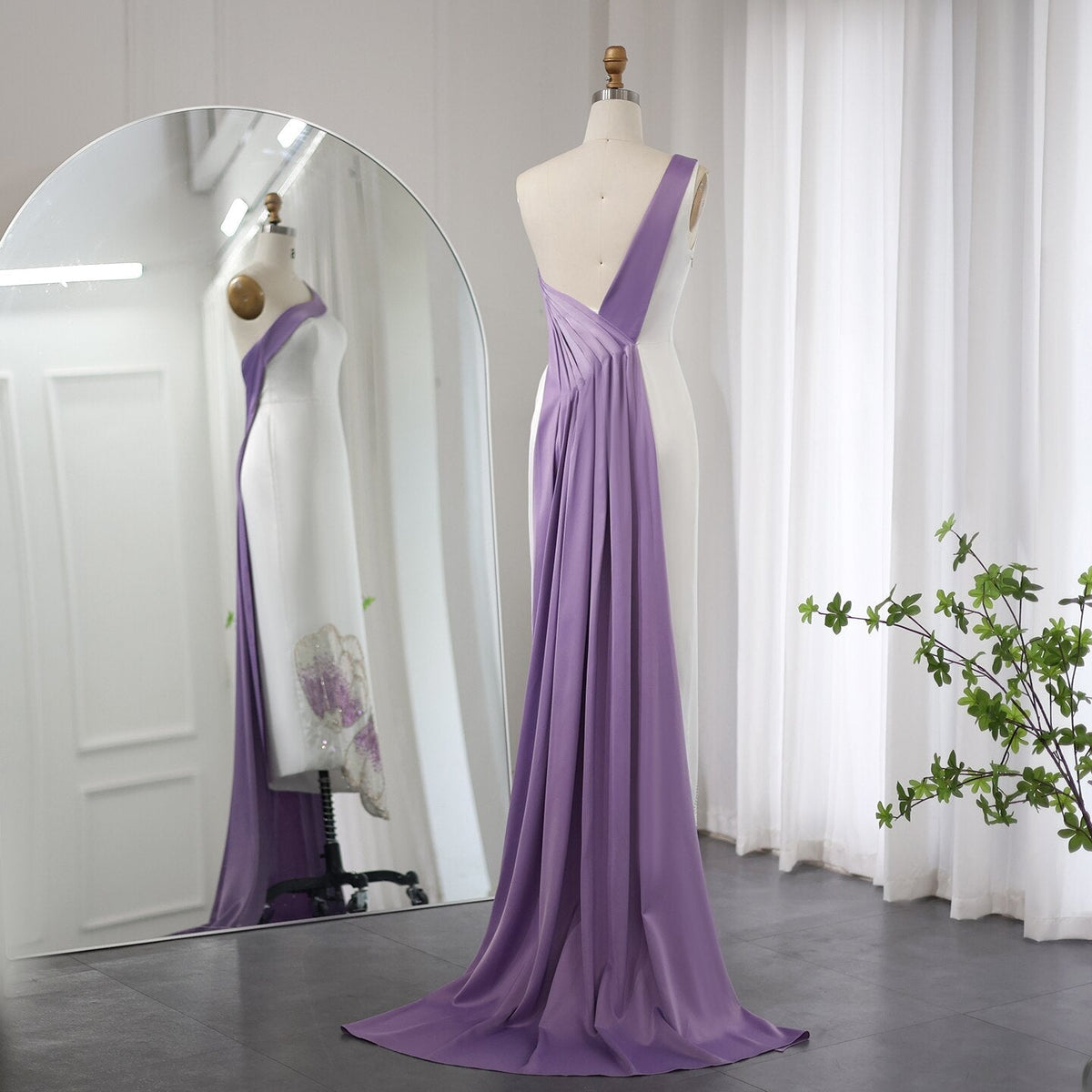 White Lilac Butterfly Luxury Evening Dresses for Women Wedding Arab One Shoulder Midi Formal Party Dress SS475