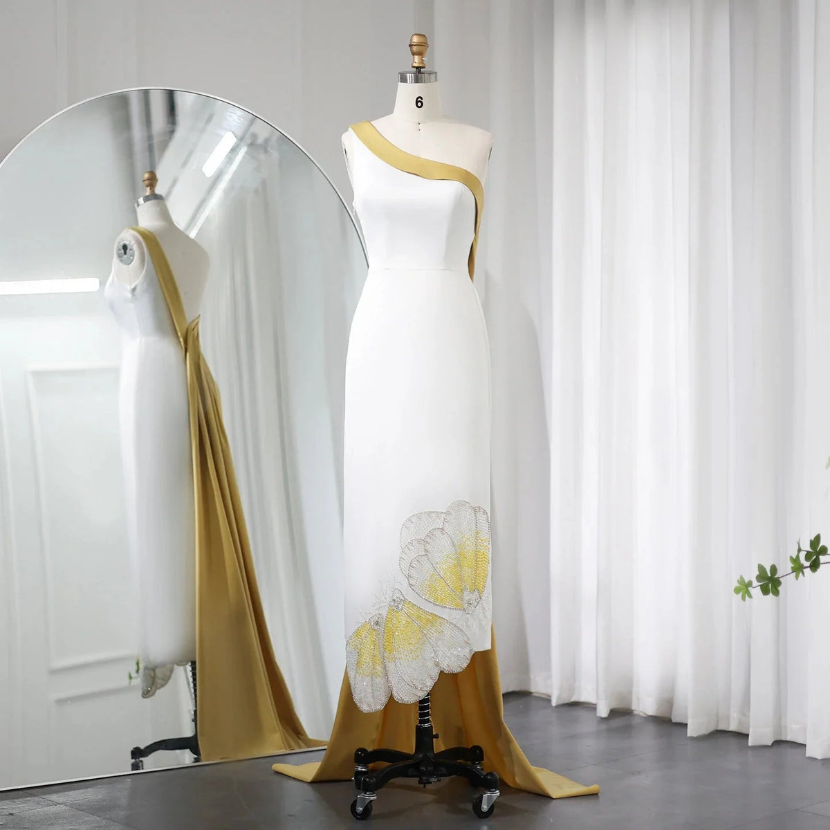 White Lilac Butterfly Luxury Evening Dresses for Women Wedding Arab One Shoulder Midi Formal Party Dress SS475