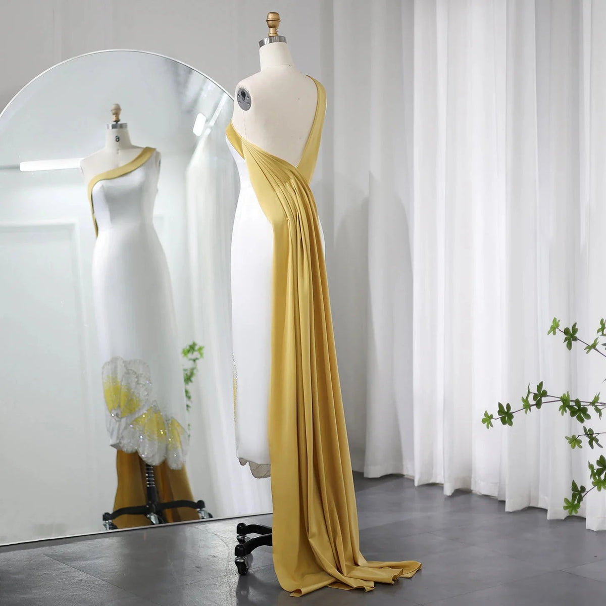White Lilac Butterfly Luxury Evening Dresses for Women Wedding Arab One Shoulder Midi Formal Party Dress SS475