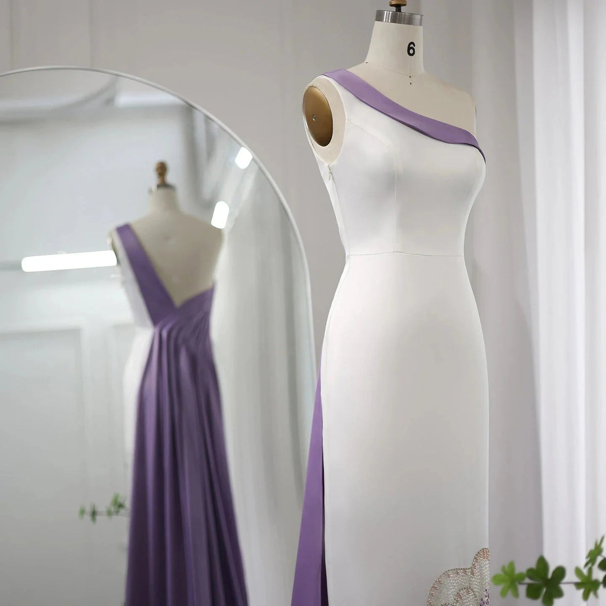 White Lilac Butterfly Luxury Evening Dresses for Women Wedding Arab One Shoulder Midi Formal Party Dress SS475