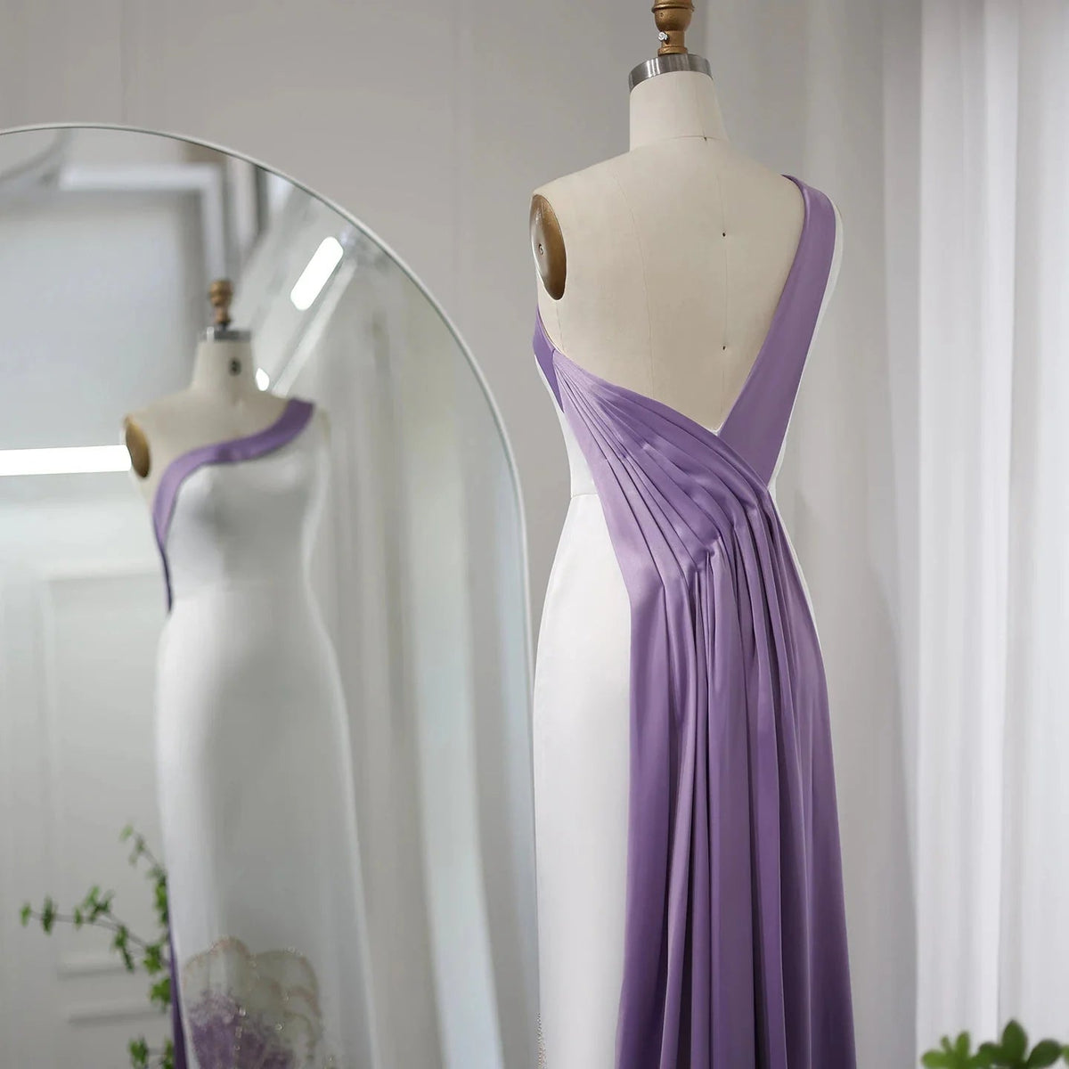 White Lilac Butterfly Luxury Evening Dresses for Women Wedding Arab One Shoulder Midi Formal Party Dress SS475