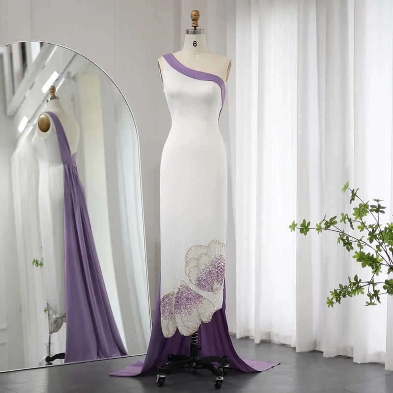 White Lilac Butterfly Luxury Evening Dresses for Women Wedding Arab One Shoulder Midi Formal Party Dress SS475