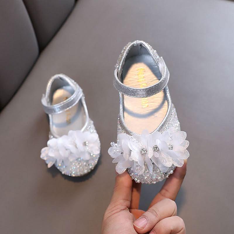 Girls floral rhinestone ankle strap flats - view 2