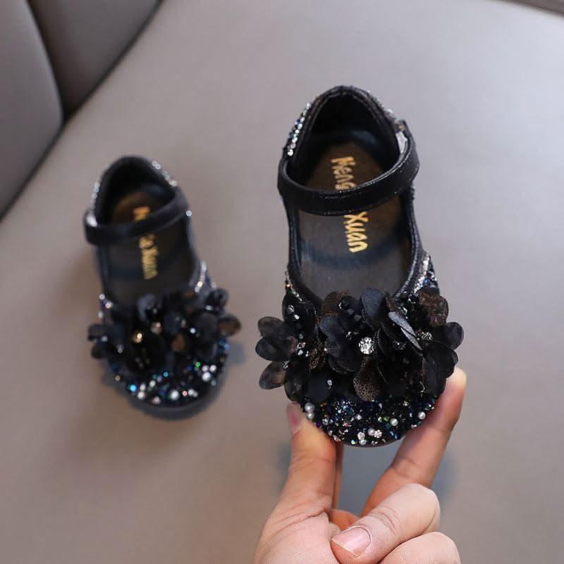 Girls floral rhinestone ankle strap flats - view 3
