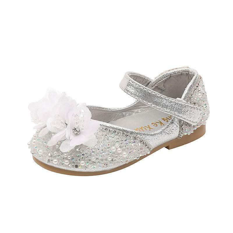 Girls floral rhinestone ankle strap flats - view 4