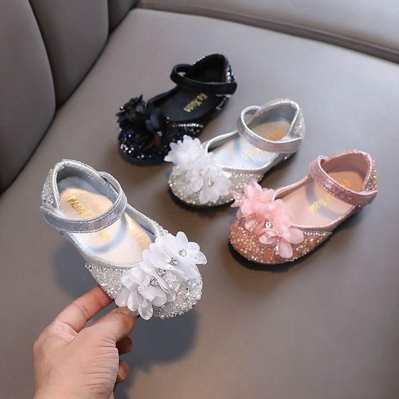 Girls floral rhinestone ankle strap flats - view 5