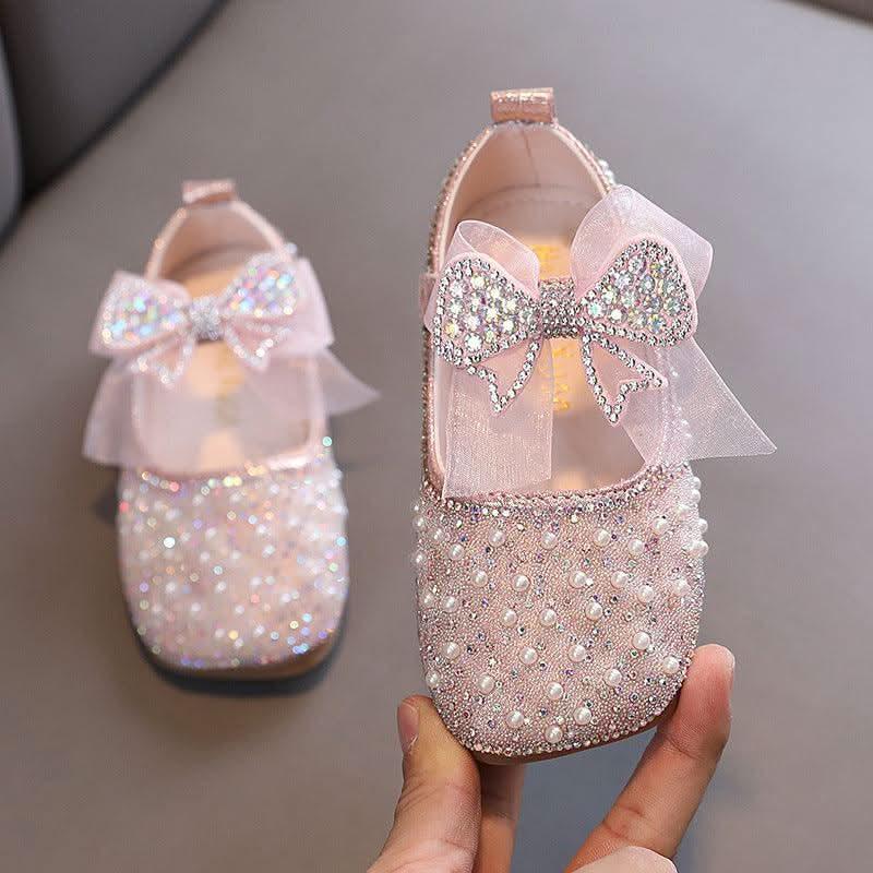 Girls pearl rhinestone bow Mary Jane flats - view 1